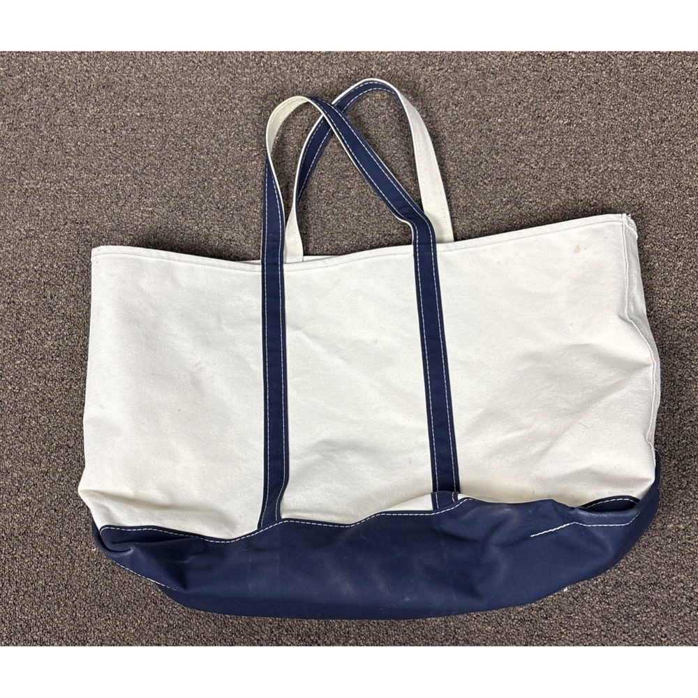 Vintage LL Bean Boat and Tote Bag Blue Canvas‎ Large Stiff 70s 80s USA Freeport
